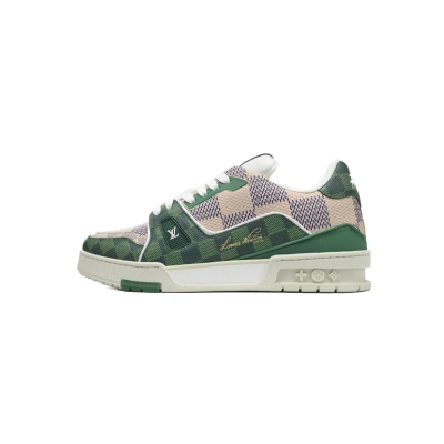 Louis Vuitton Trainer White Green Damier Ebene & Azur 01