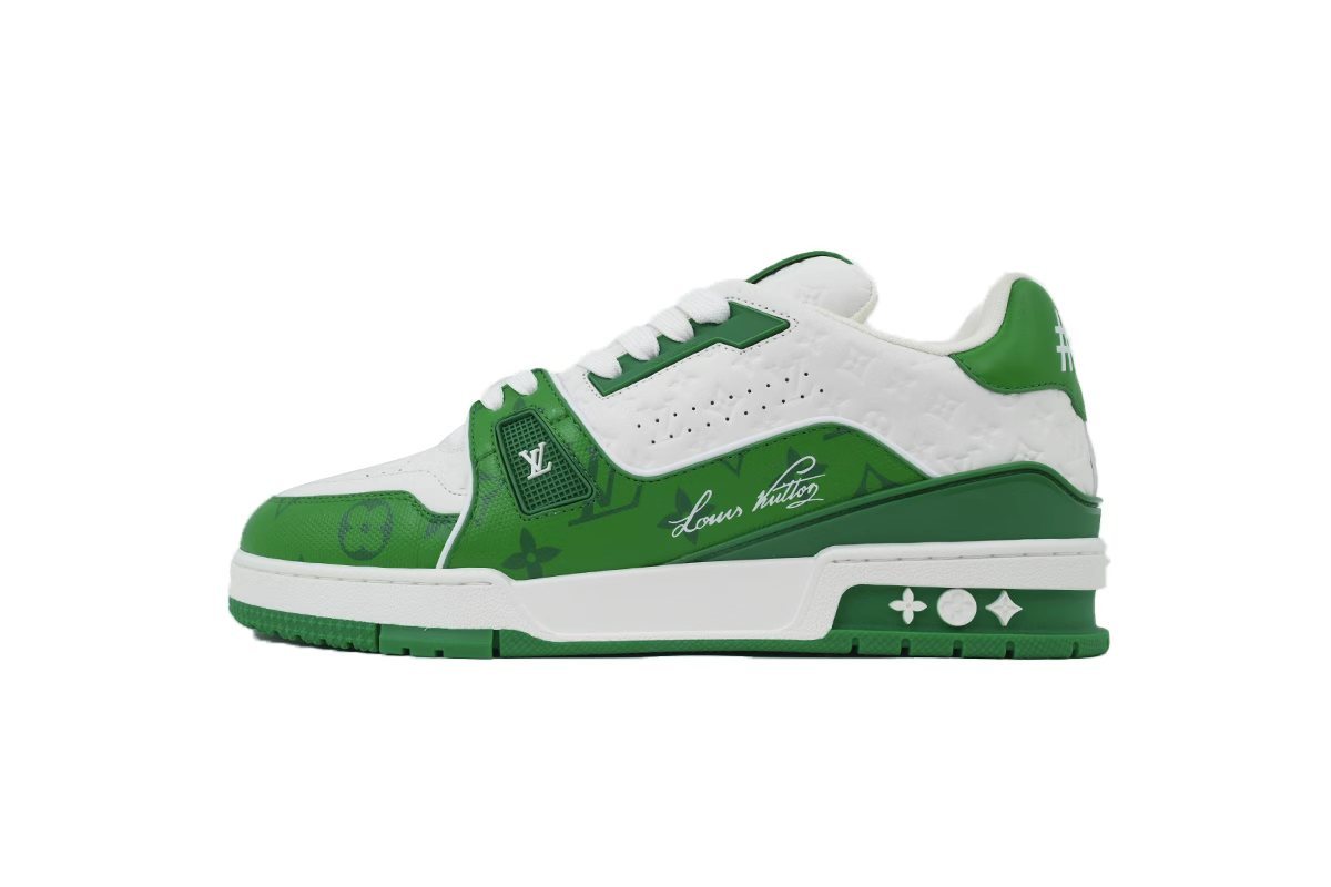 Louis Vuitton Trainer White Green Embossed
