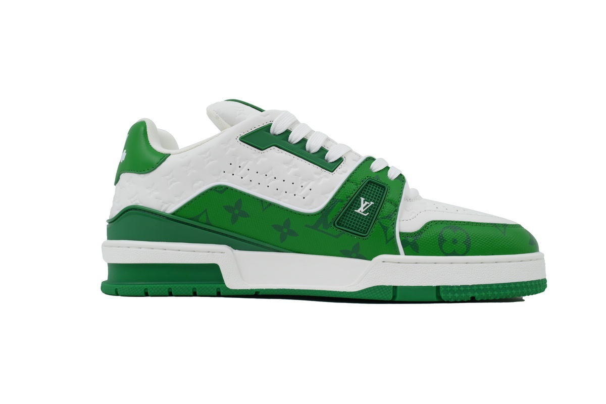 Louis Vuitton Trainer White Green Embossed