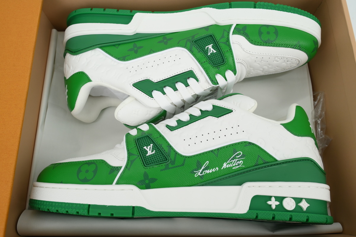 Louis Vuitton Trainer White Green Embossed