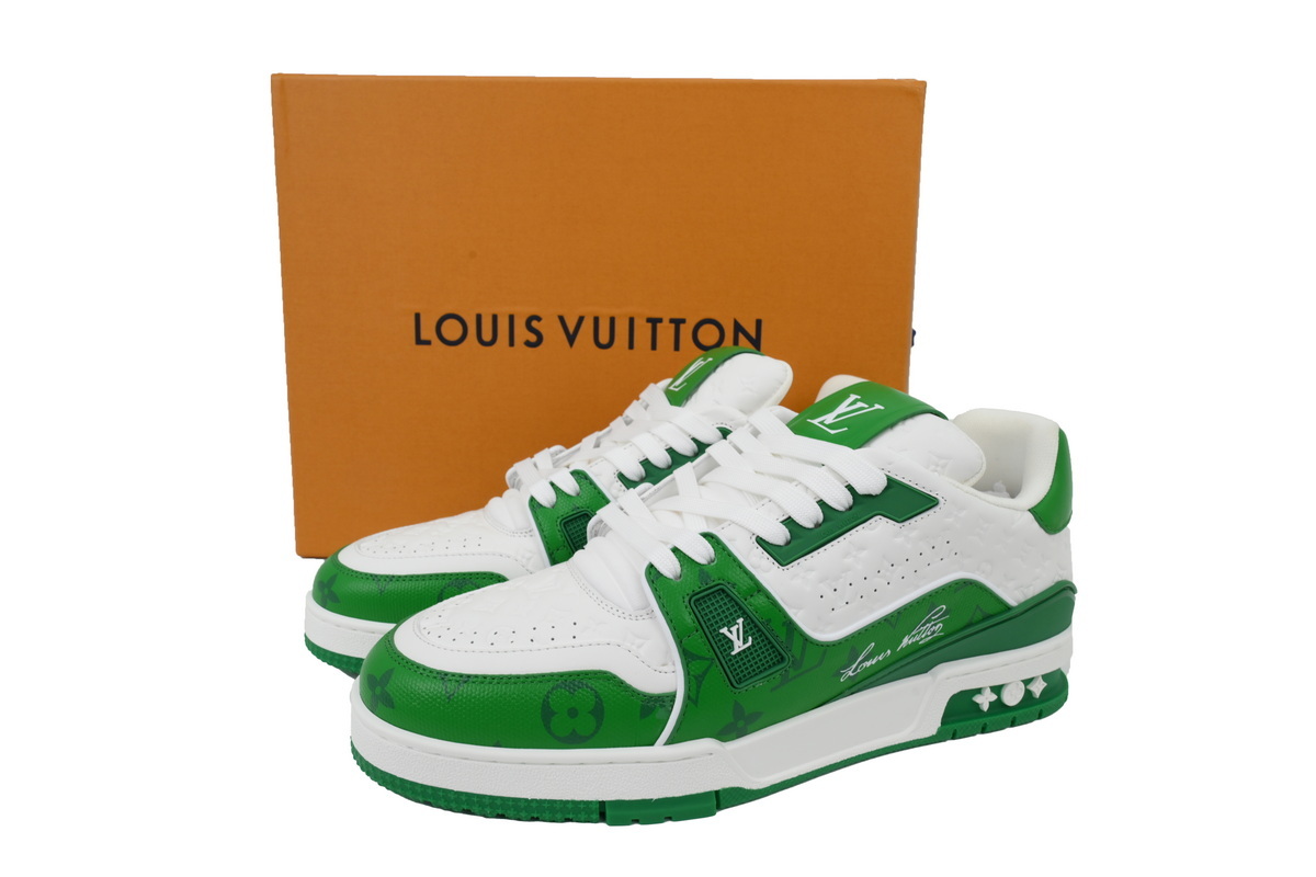 Louis Vuitton Trainer White Green Embossed