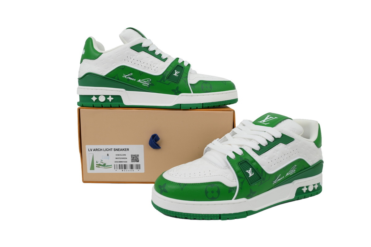 Louis Vuitton Trainer White Green Embossed