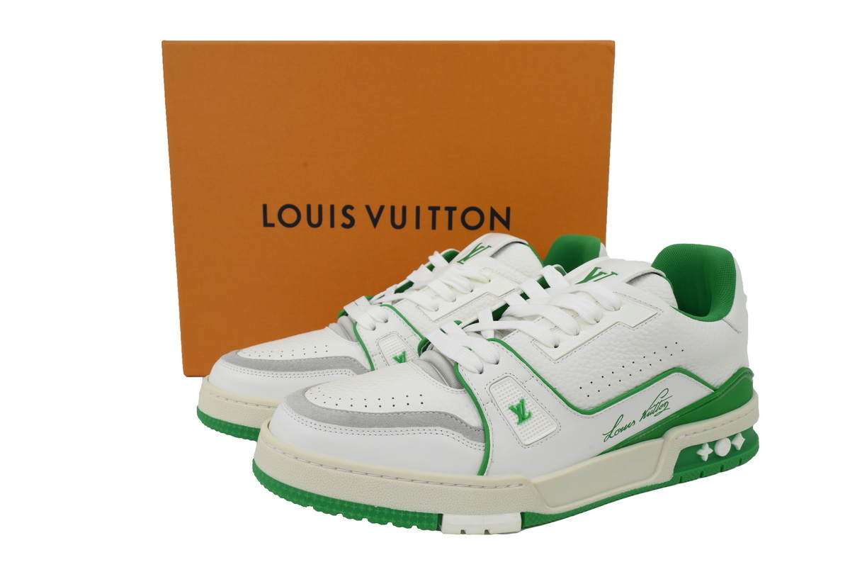 Louis Vuitton Trainer White Green Leather