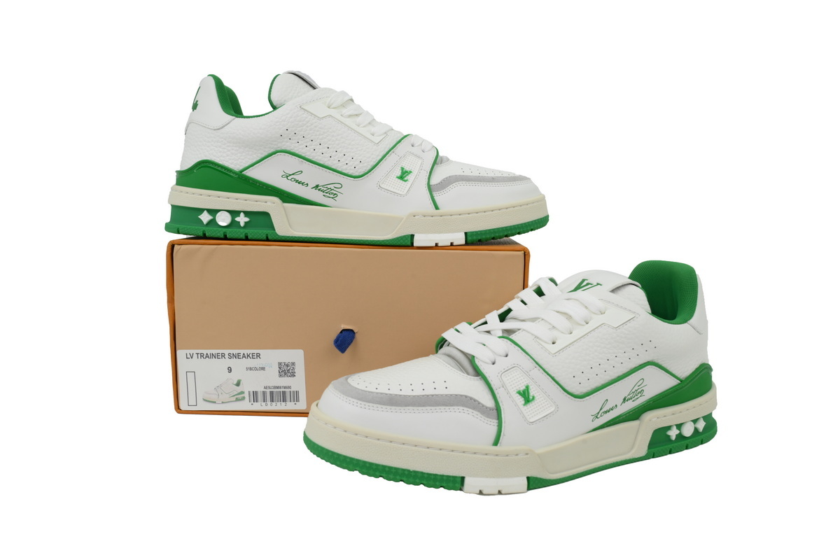 Louis Vuitton Trainer White Green Leather