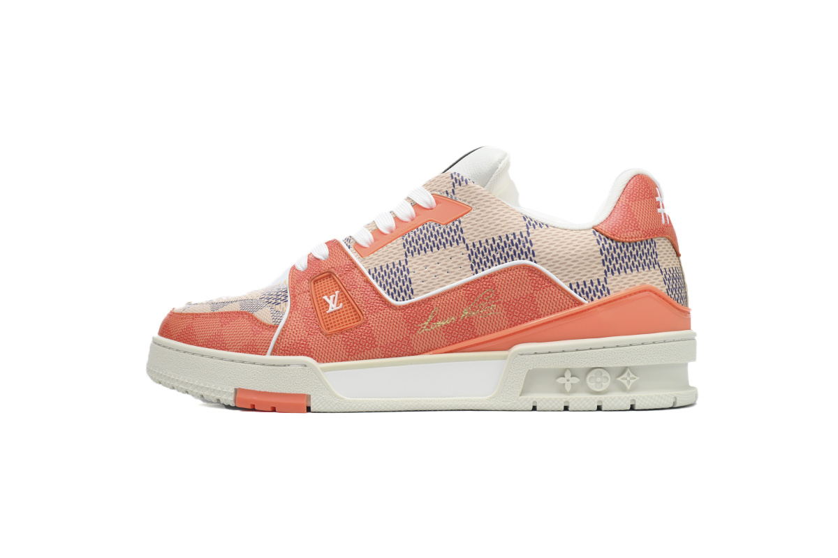 Louis Vuitton Trainer White Orange Damier Ebene & Azur