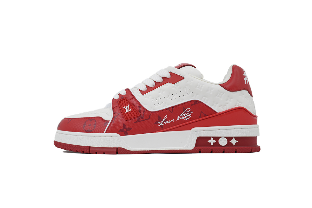Louis Vuitton Trainer White Red Embossed