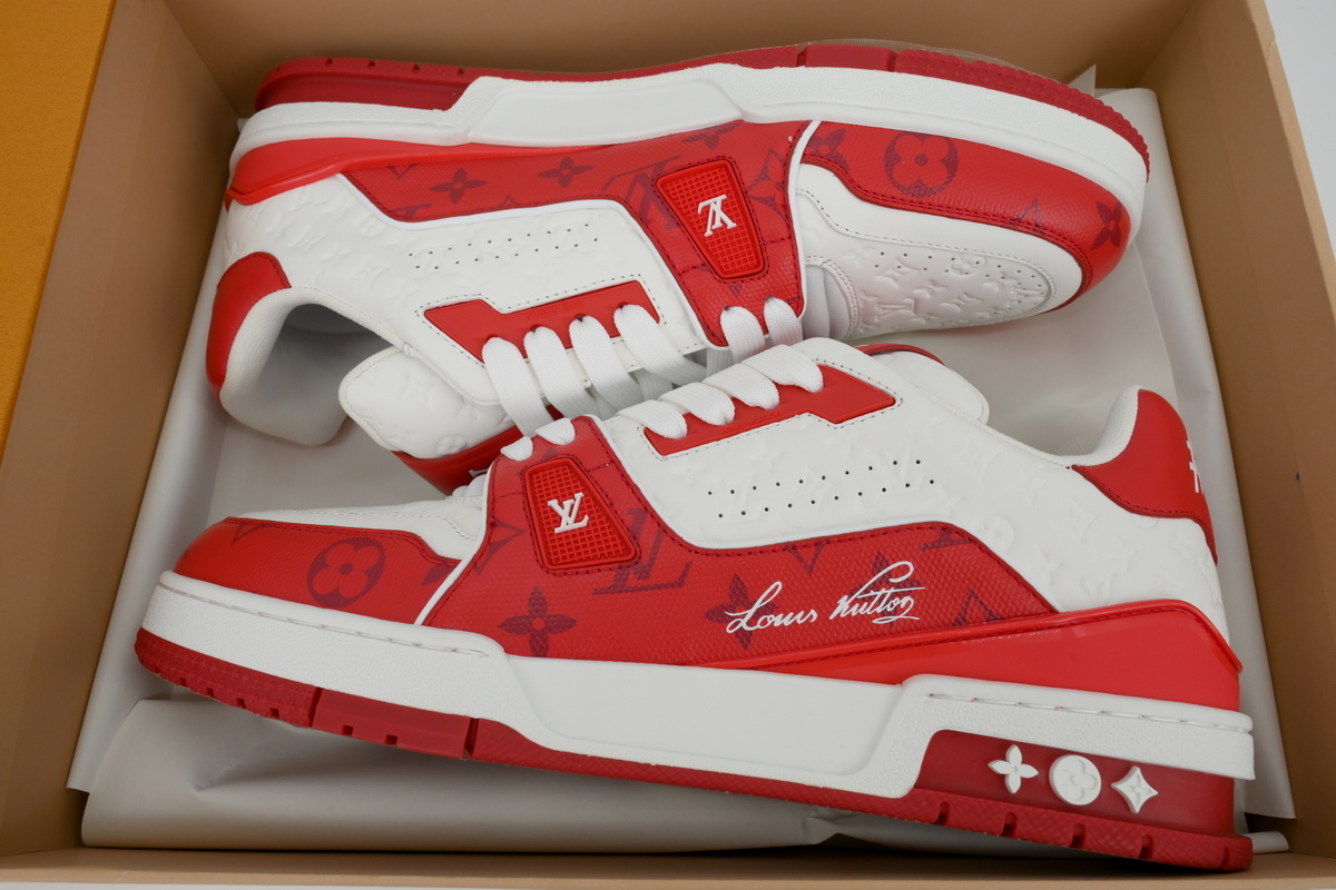 Louis Vuitton Trainer White Red Embossed
