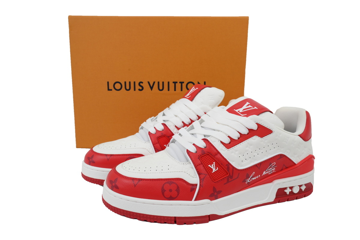 Louis Vuitton Trainer White Red Embossed