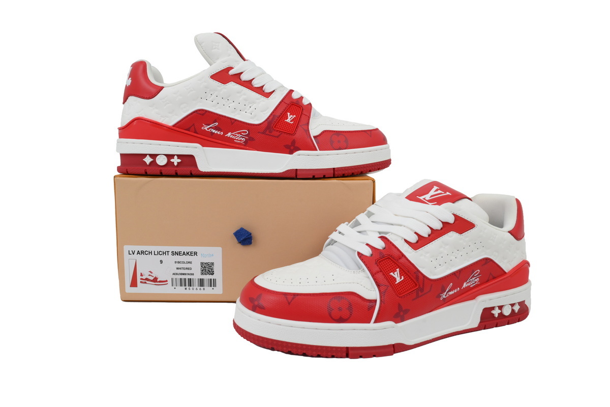 Louis Vuitton Trainer White Red Embossed