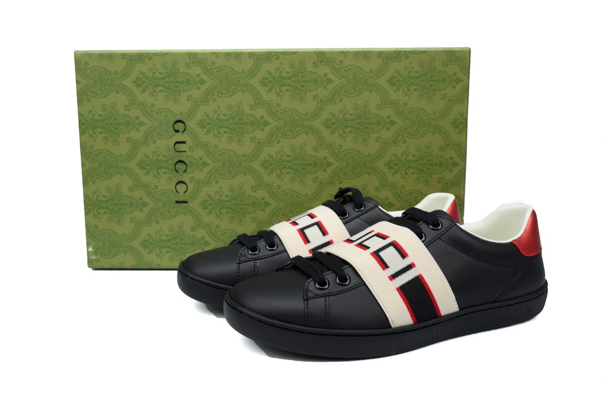 Gucci Ace Leather Sneakers 'Black Lettering Strap'