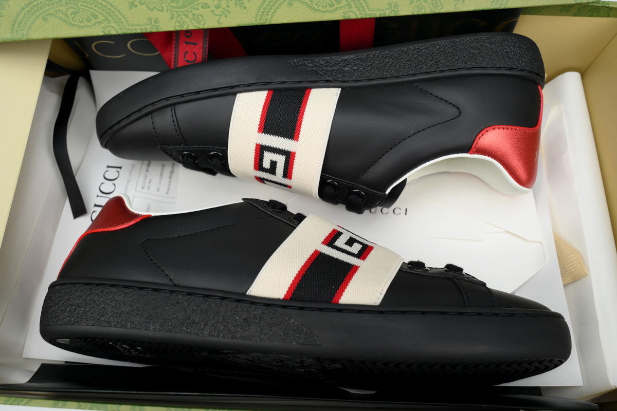 Gucci Ace Leather Sneakers 'Black Lettering Strap'