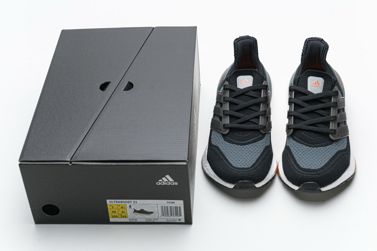 Adidas Ultra Boost 21 Black Grey Orange FY0389