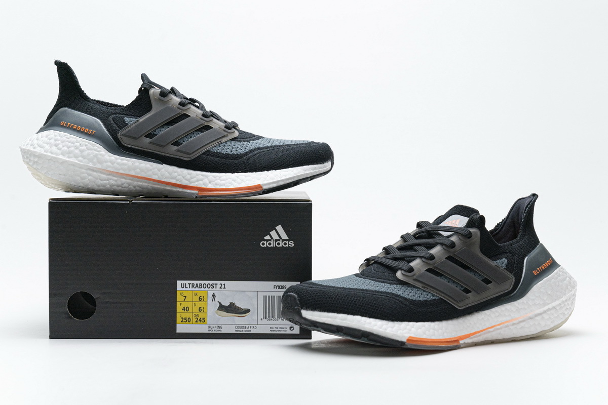 Adidas Ultra Boost 21 Black Grey Orange FY0389
