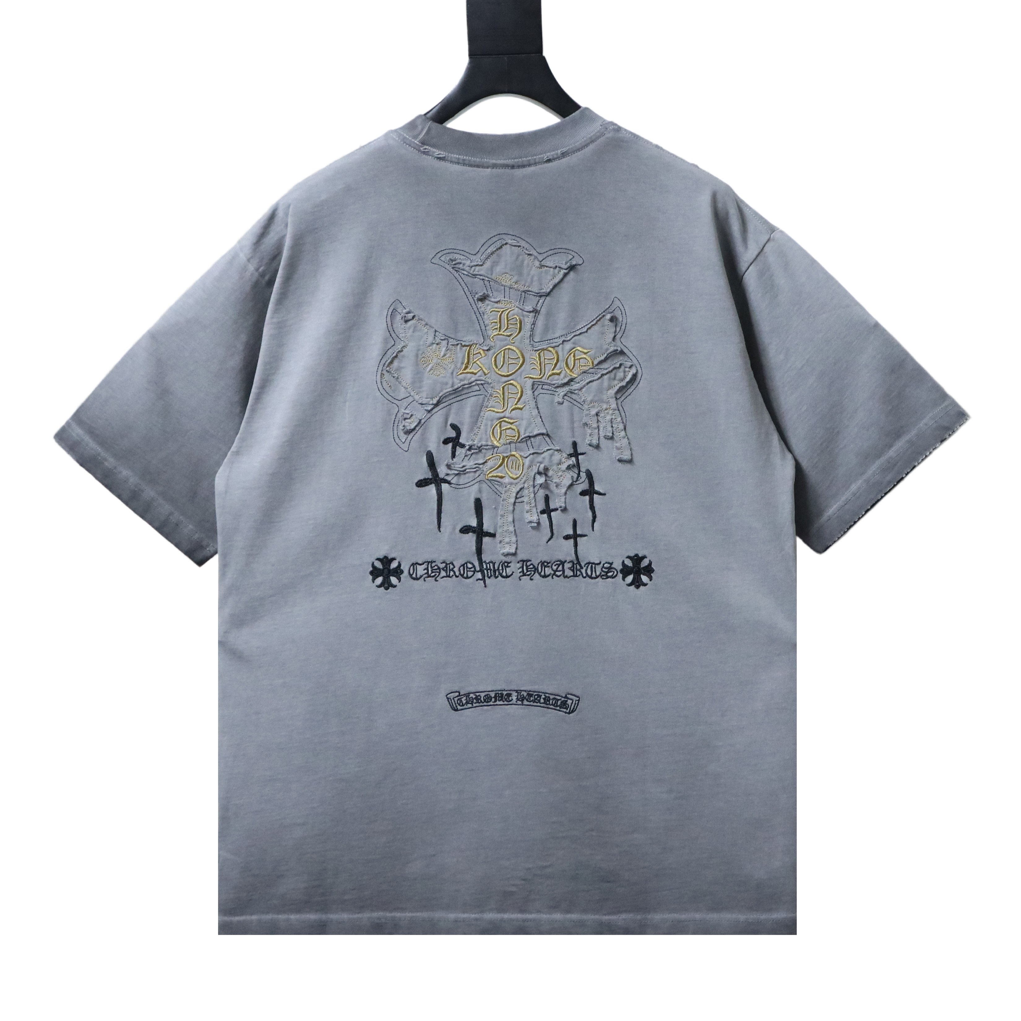 Chrome Hearts ChtomeHeart Sanskrit Embroidery Cross T-Shirt Gray h160