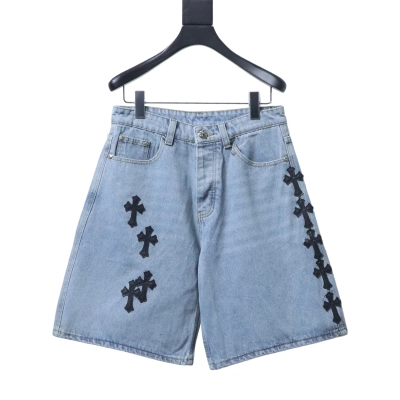 Chrome Hearts Cross Leather Patch Applique Embroidery Cargo Denim Shorts 2 h180 01