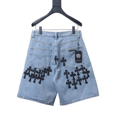 Chrome Hearts Cross Leather Patch Applique Embroidery Cargo Denim Shorts 2 h180 02