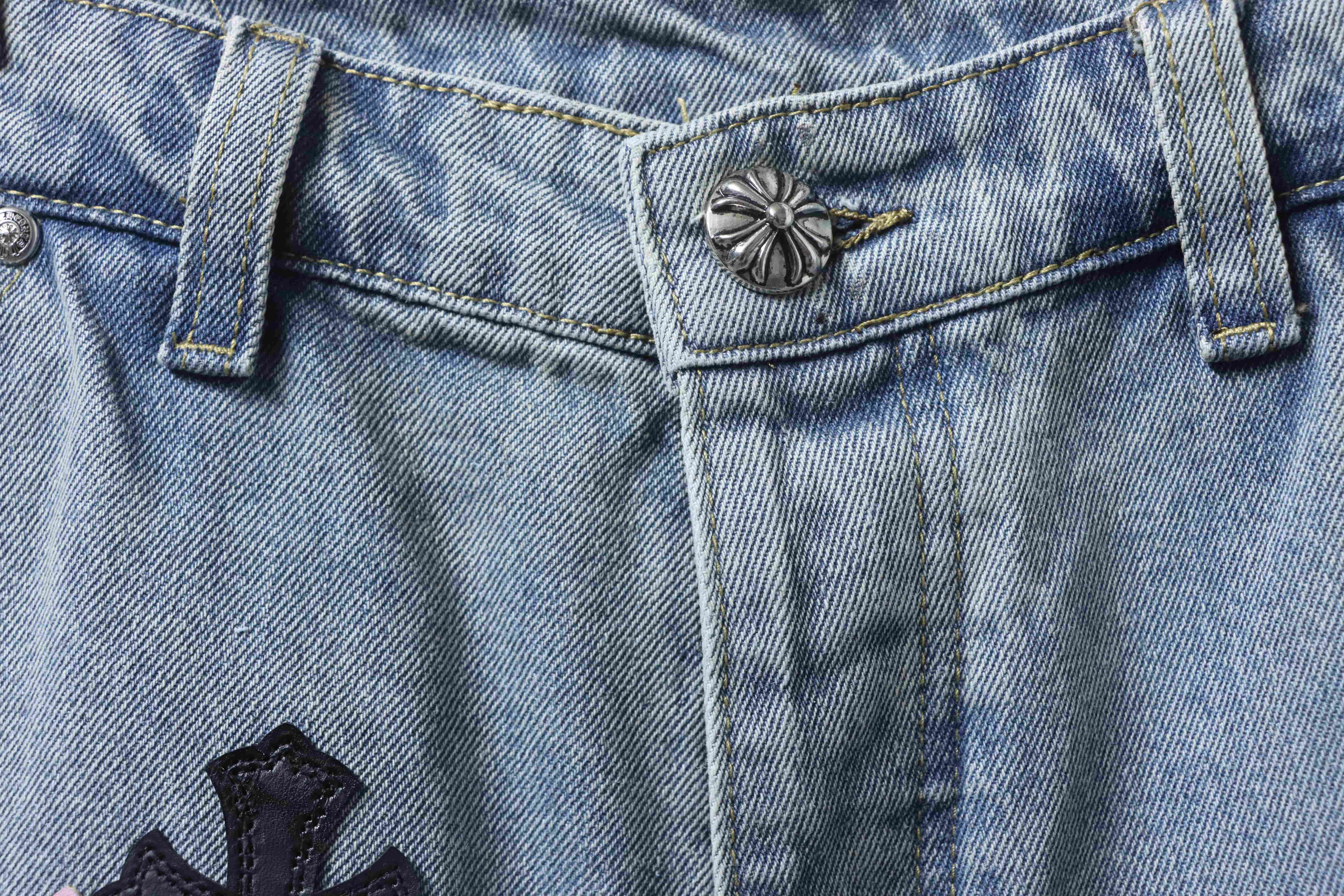 Chrome Hearts Cross Leather Patch Applique Embroidery Cargo Denim Shorts 3 h180