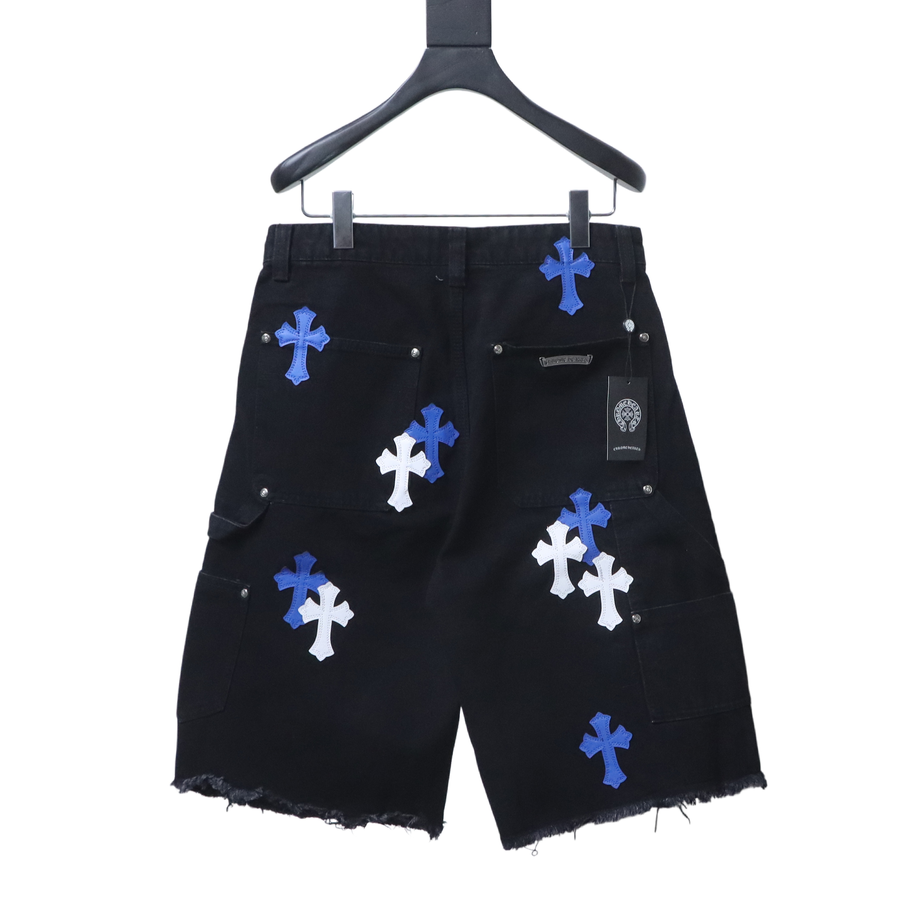 Chrome Hearts Cross Leather Patch Applique Embroidery Cargo Denim Shorts 4 h180