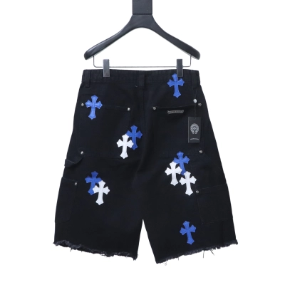 Chrome Hearts Cross Leather Patch Applique Embroidery Cargo Denim Shorts 4 h180 02