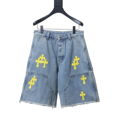 Chrome Hearts Cross Leather Patch Applique Embroidery Cargo Denim Shorts 5 h180 01