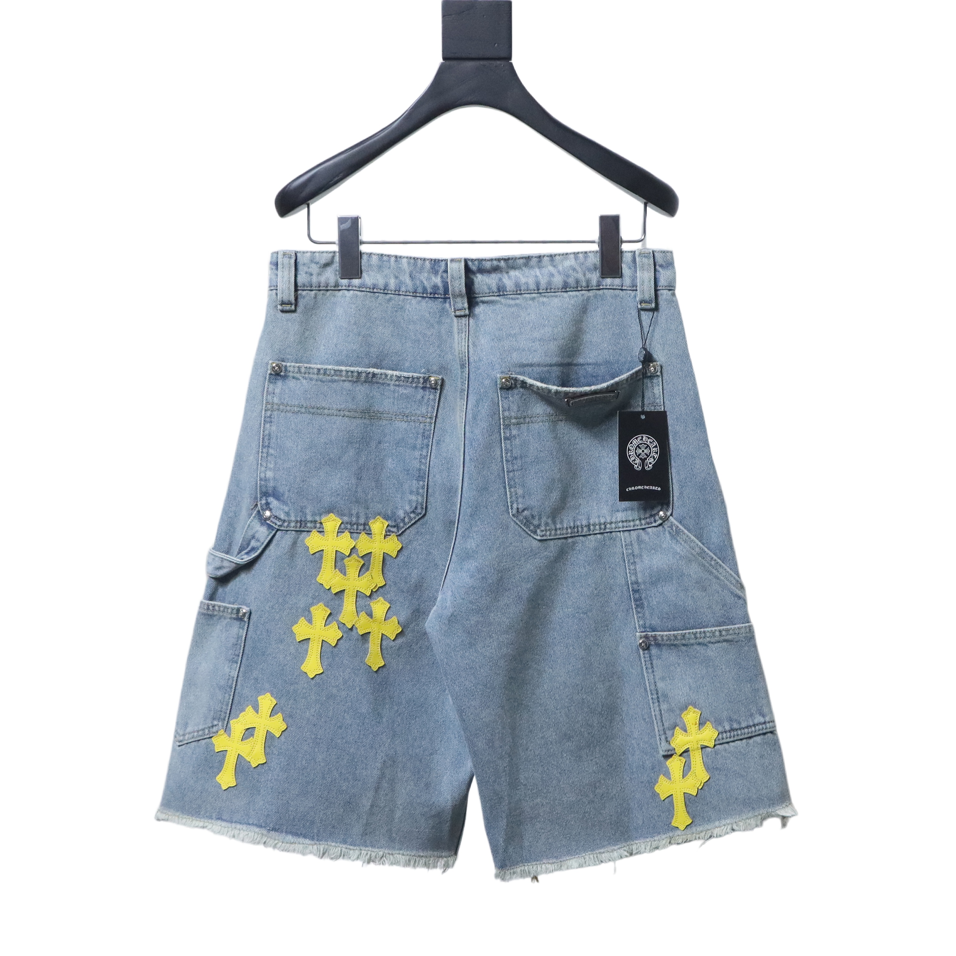 Chrome Hearts Cross Leather Patch Applique Embroidery Cargo Denim Shorts 5 h180