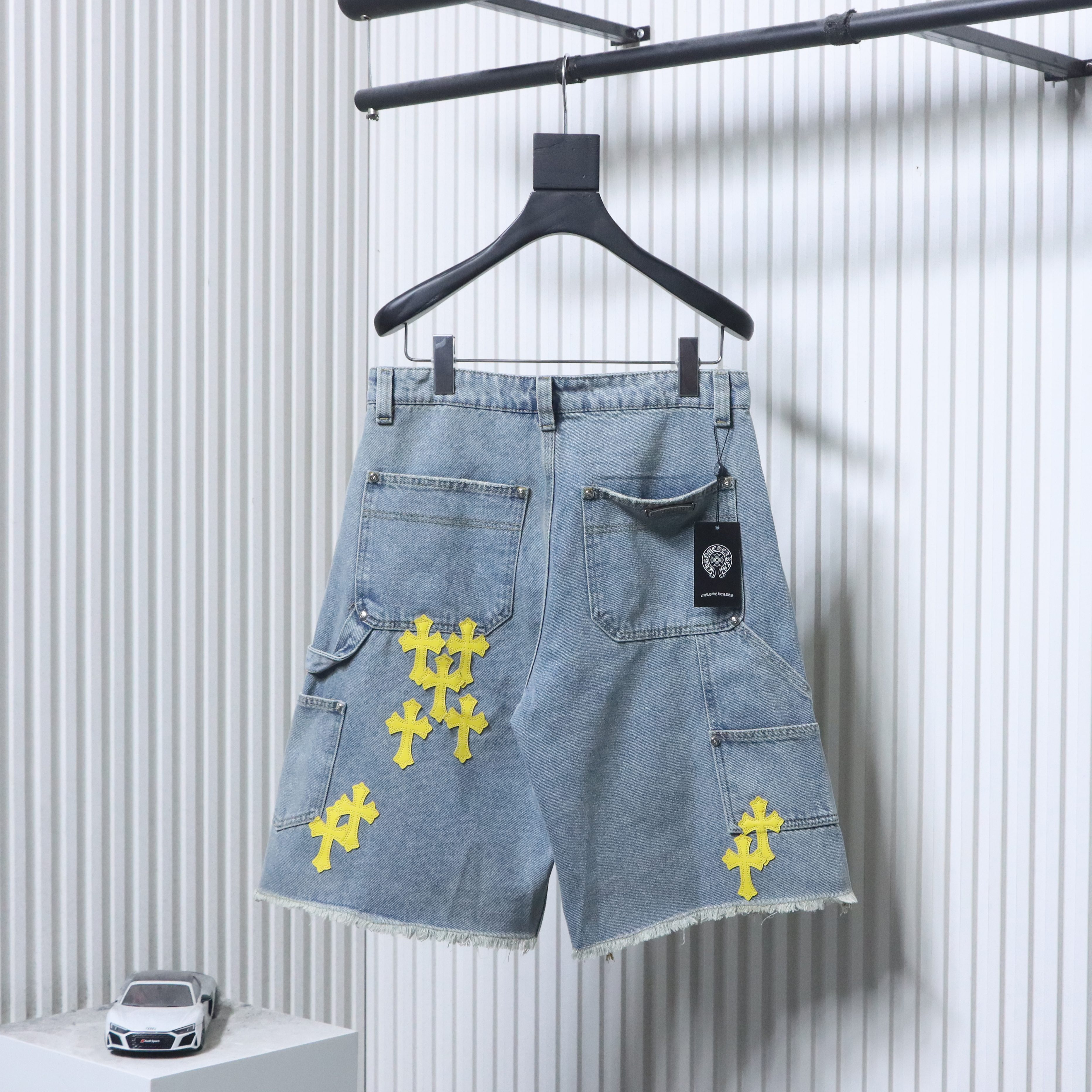 Chrome Hearts Cross Leather Patch Applique Embroidery Cargo Denim Shorts 5 h180