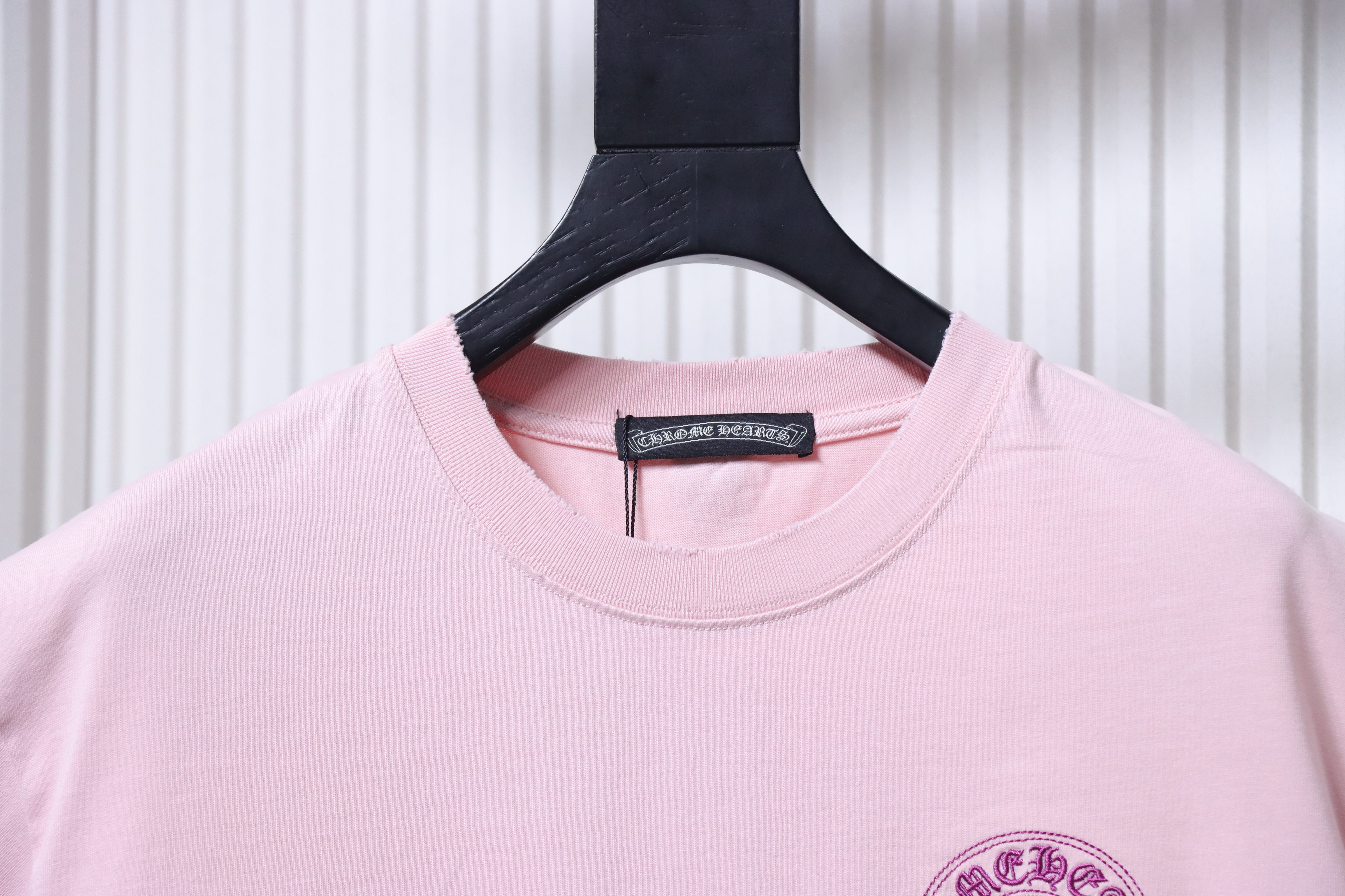 Chrome Hearts Horseshoe Cross Burnout Applique Embroidery Distressed T-Shirt Pink h170