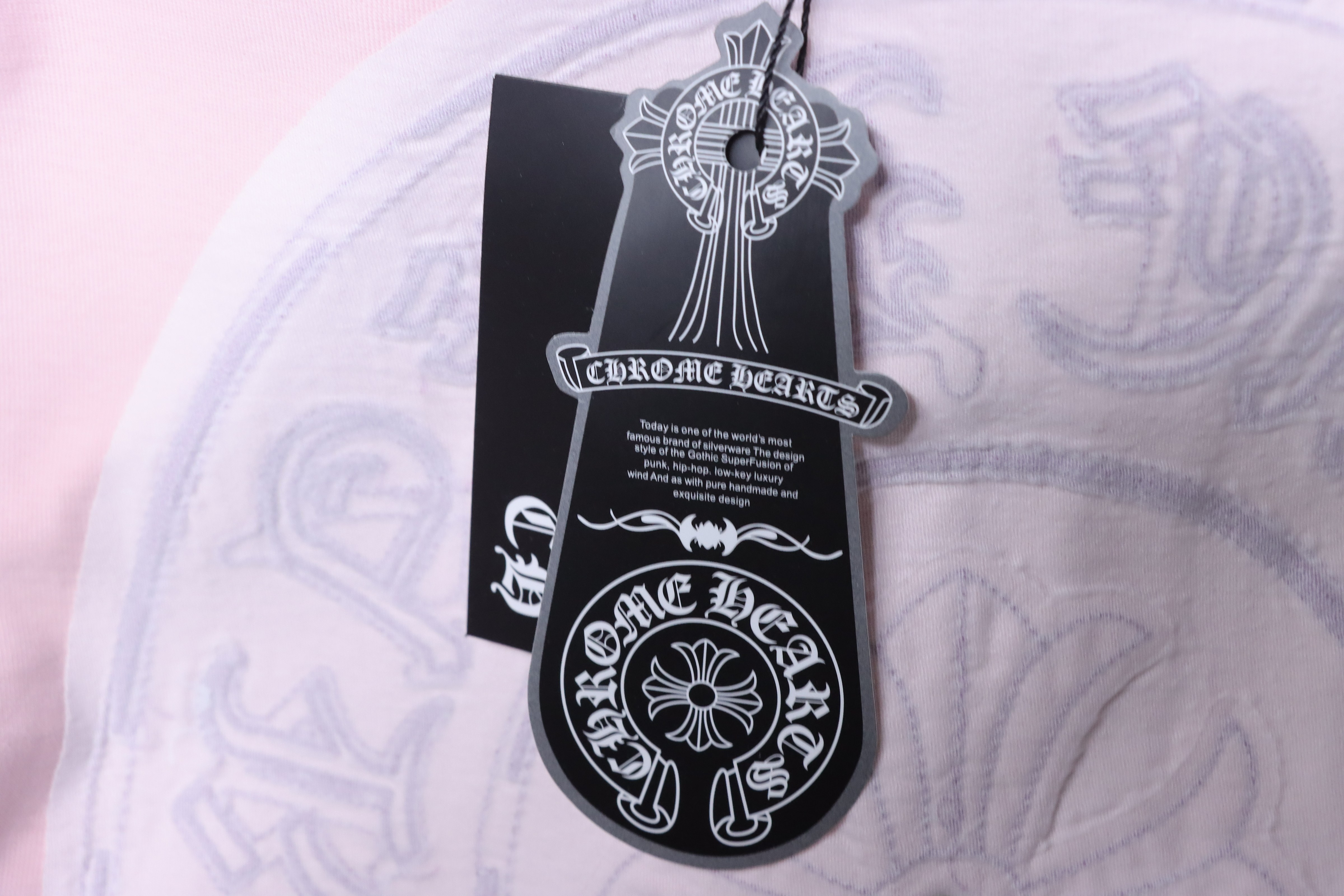 Chrome Hearts Horseshoe Cross Burnout Applique Embroidery Distressed T-Shirt Pink h170