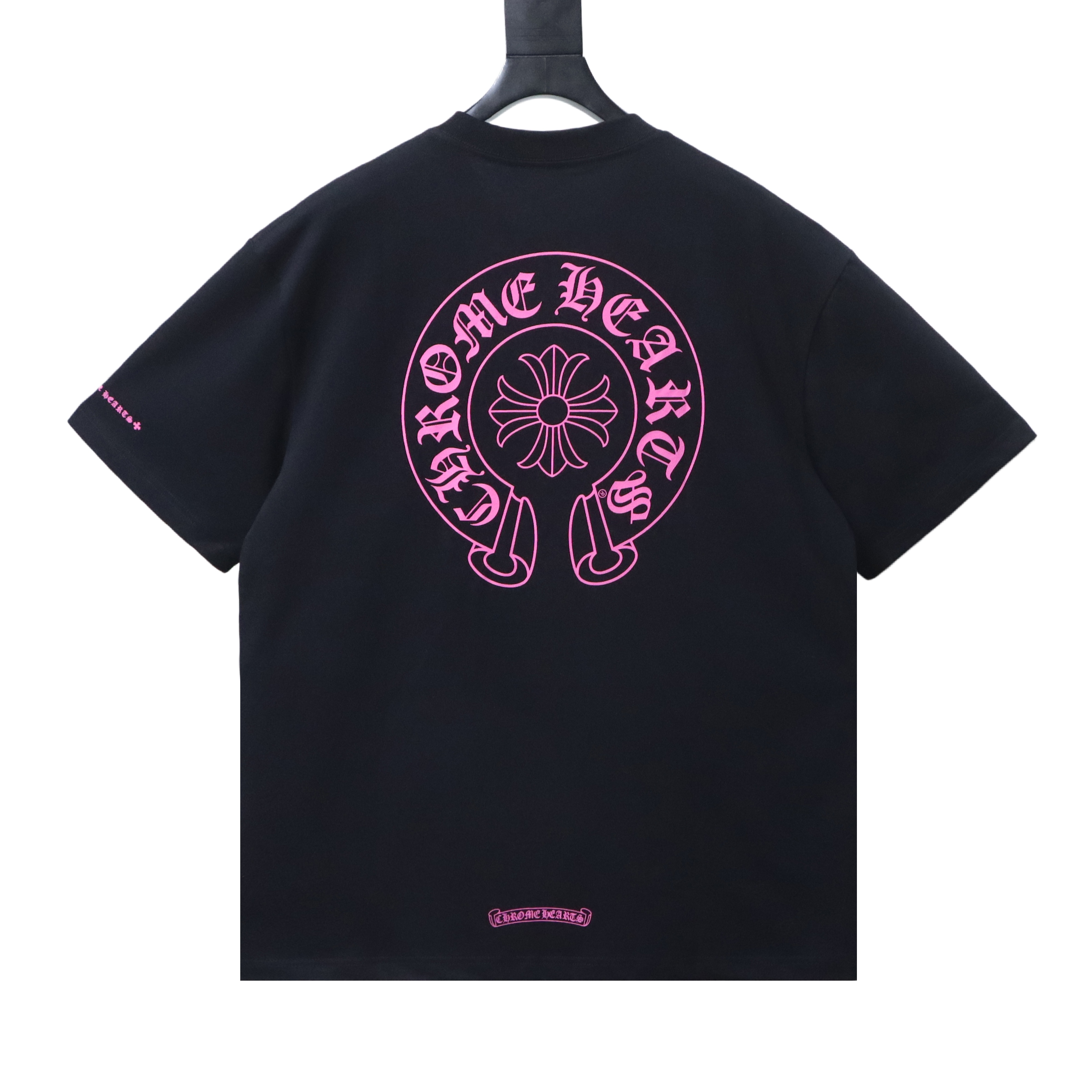 Chrome Hearts Pink Horseshoe Cross Print Short Sleeve T-Shirt Black h170
