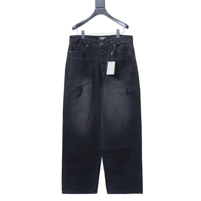 Balenciaga 24SS New Reversed Pocket Black Washed Distressed Denim Jeans h310 01