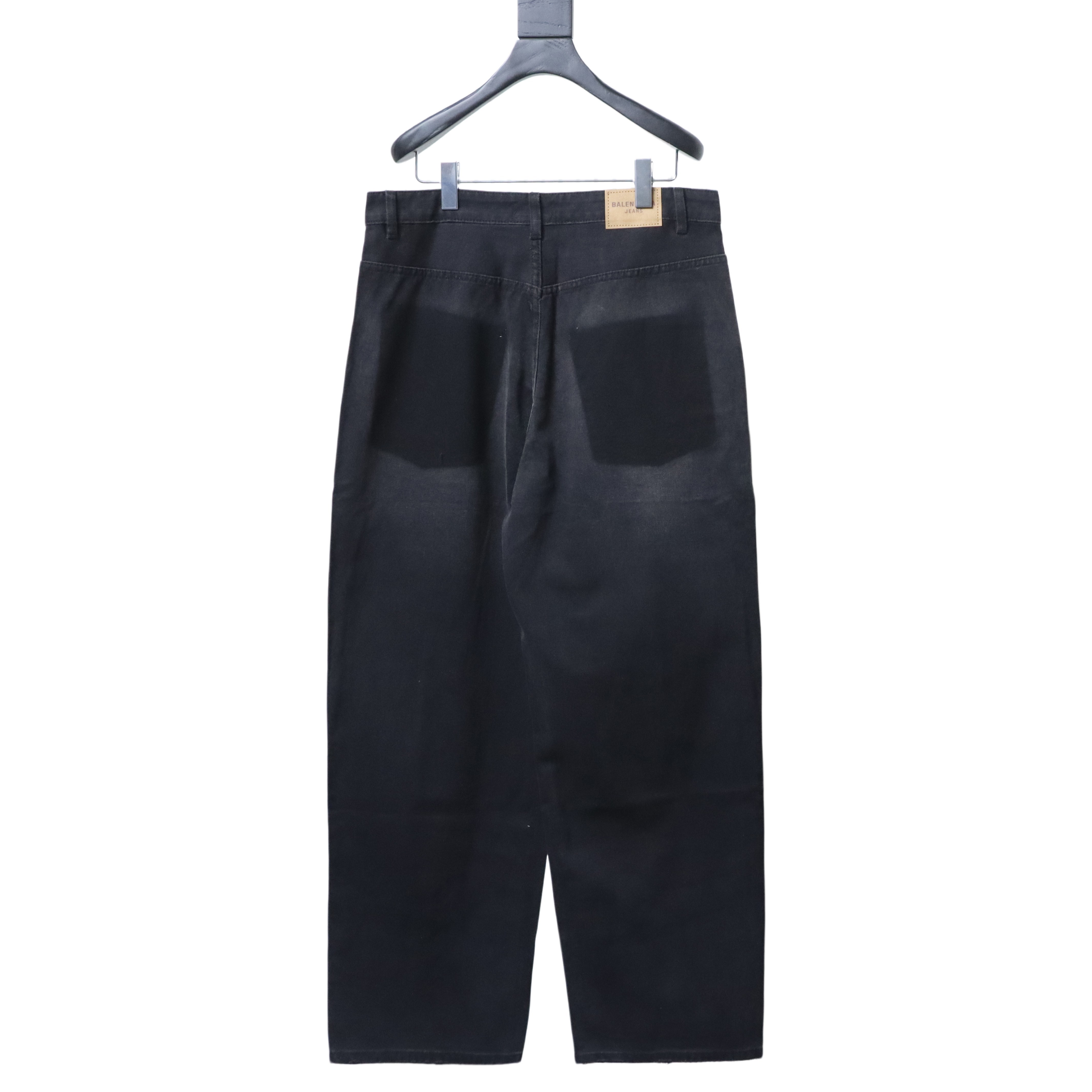 Balenciaga 24SS New Reversed Pocket Black Washed Distressed Denim Jeans h310