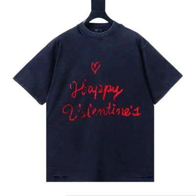 Balenciaga 25SS Valentine Limited Heart Letter Distressed Washed T-shirt h150 01