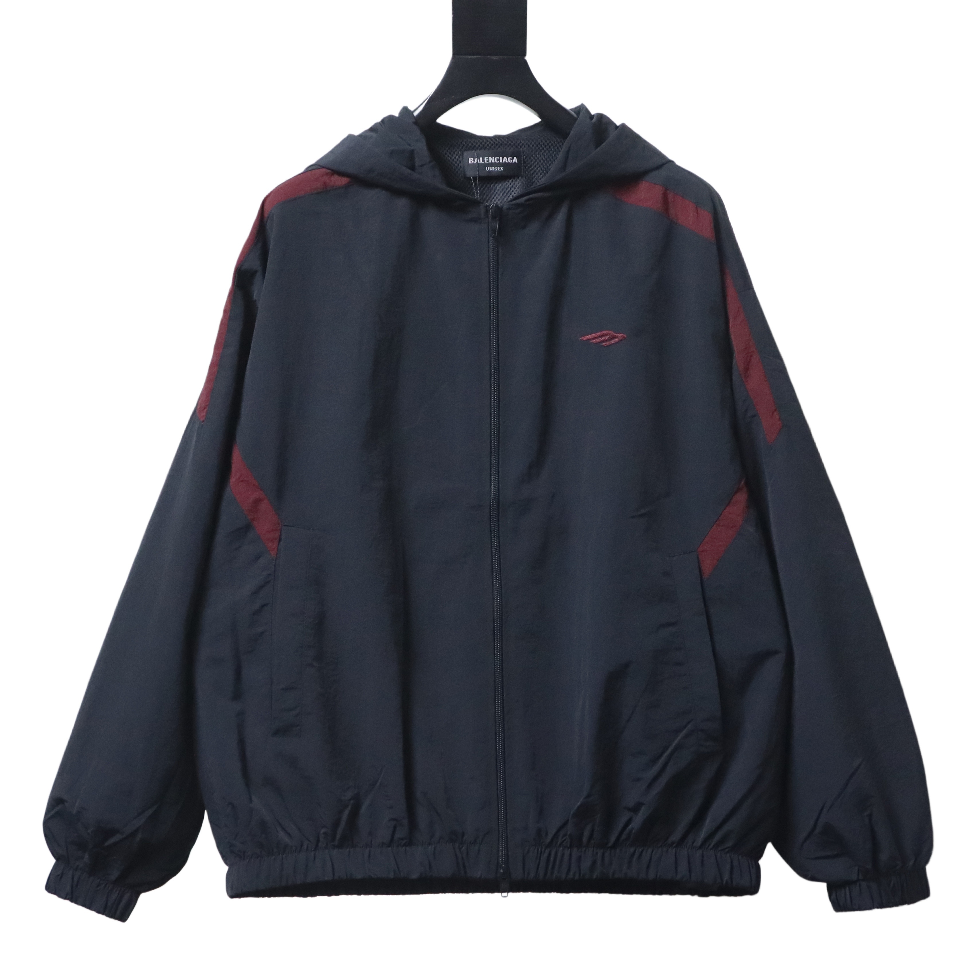Balenciaga 26SS 3M Black Red Spliced Embroidered Hooded Tracksuit Jacket