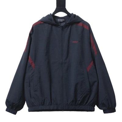 Balenciaga 26SS 3M Black Red Spliced Embroidered Hooded Tracksuit Jacket 01