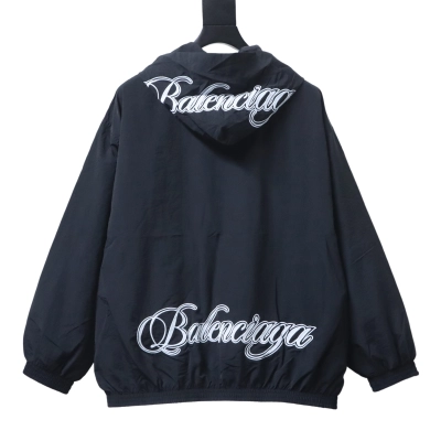 Balenciaga 26SS Cursive Signature Letter Embroidered Hooded Tracksuit Jacket 01