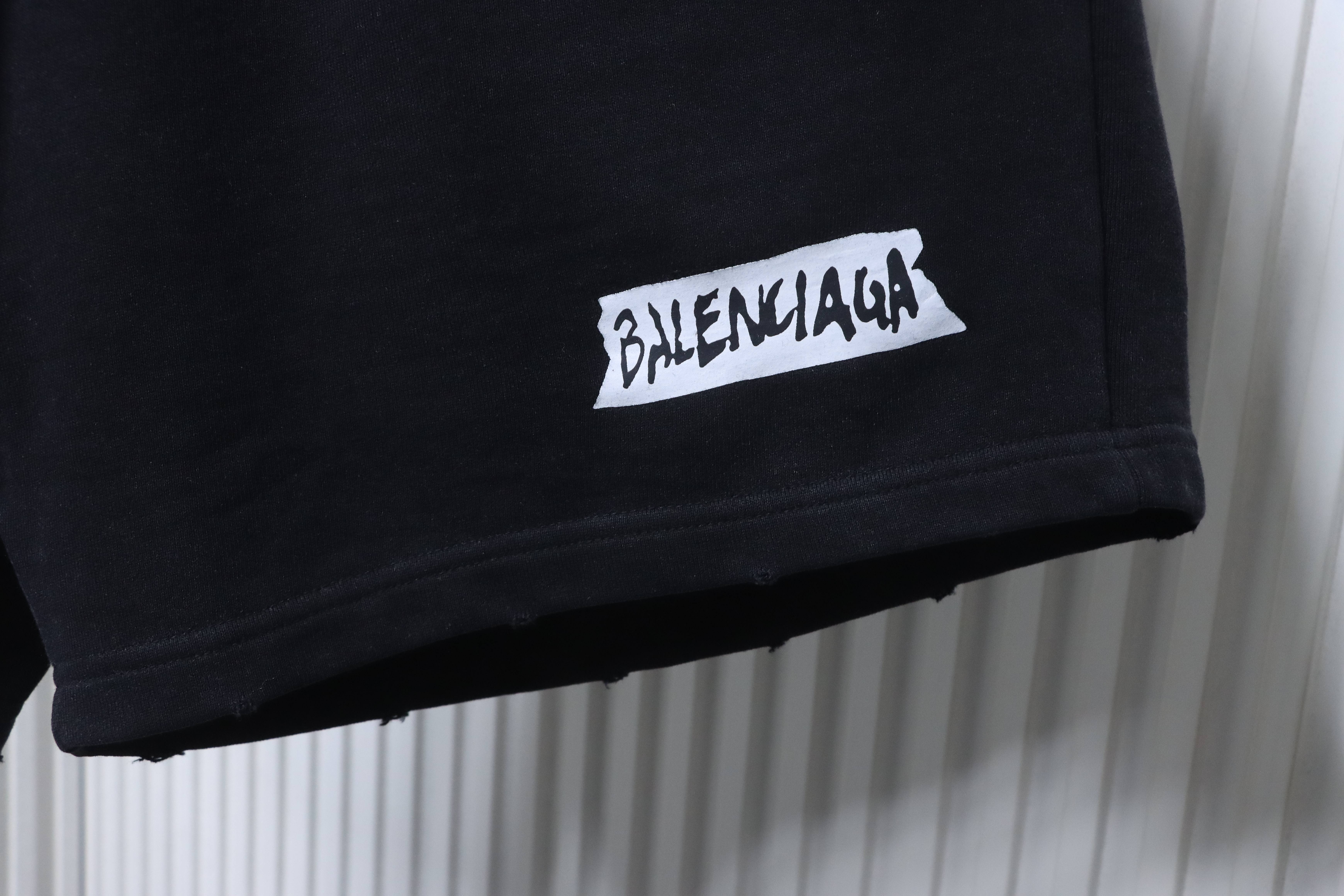 Balenciaga 26SS Masking Tape Letter Printed Elastic Waist Casual Shorts h190