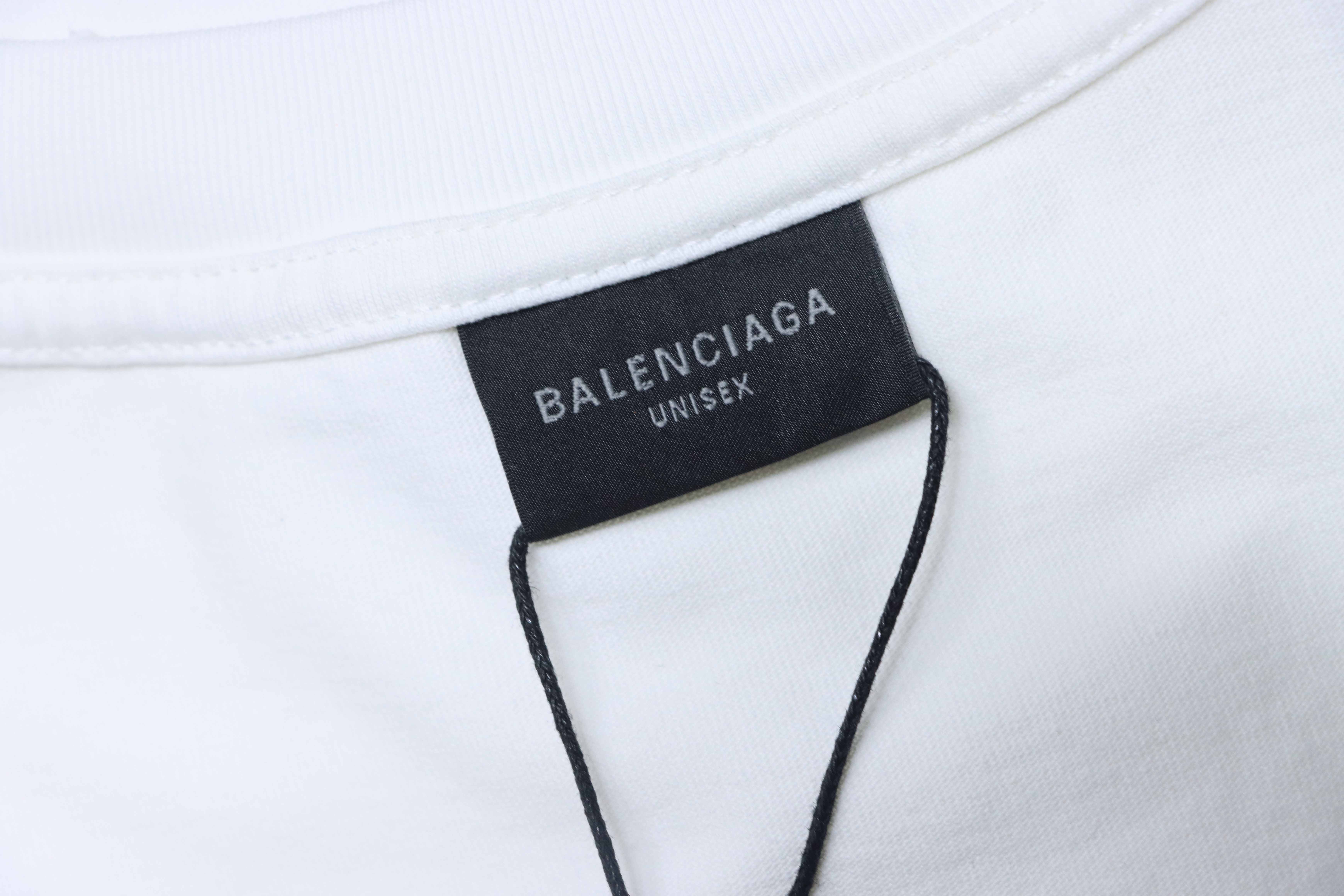 Balenciaga 3 25SS Lock Buckle Letter Embroidered Ink Distressed T-shirt h140