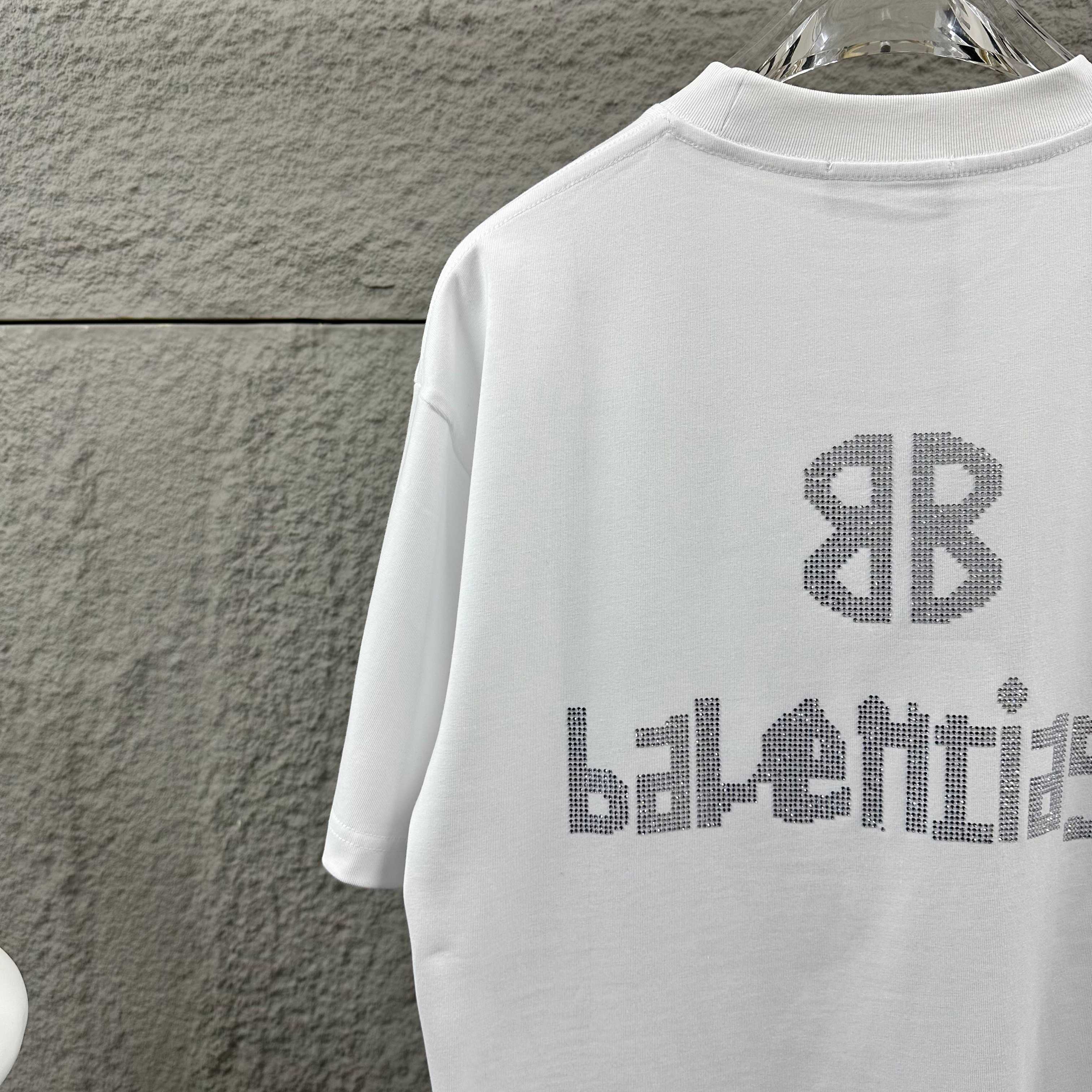 Balenciaga 3 26SS Spring/Summer New Classic 3D Rhinestone Custom Double-Yarn T-shirt H140