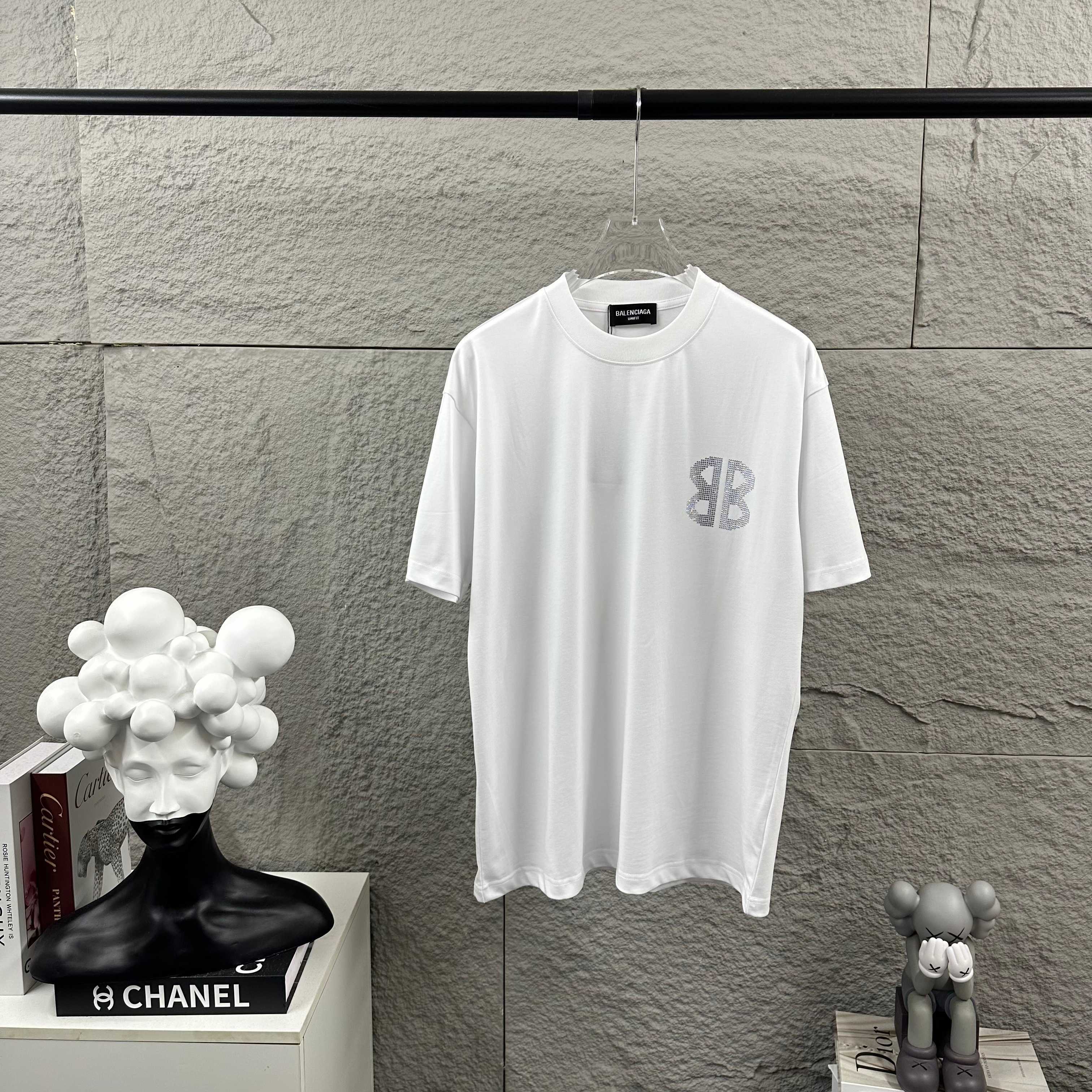 Balenciaga 3 26SS Spring/Summer New Classic 3D Rhinestone Custom Double-Yarn T-shirt H140