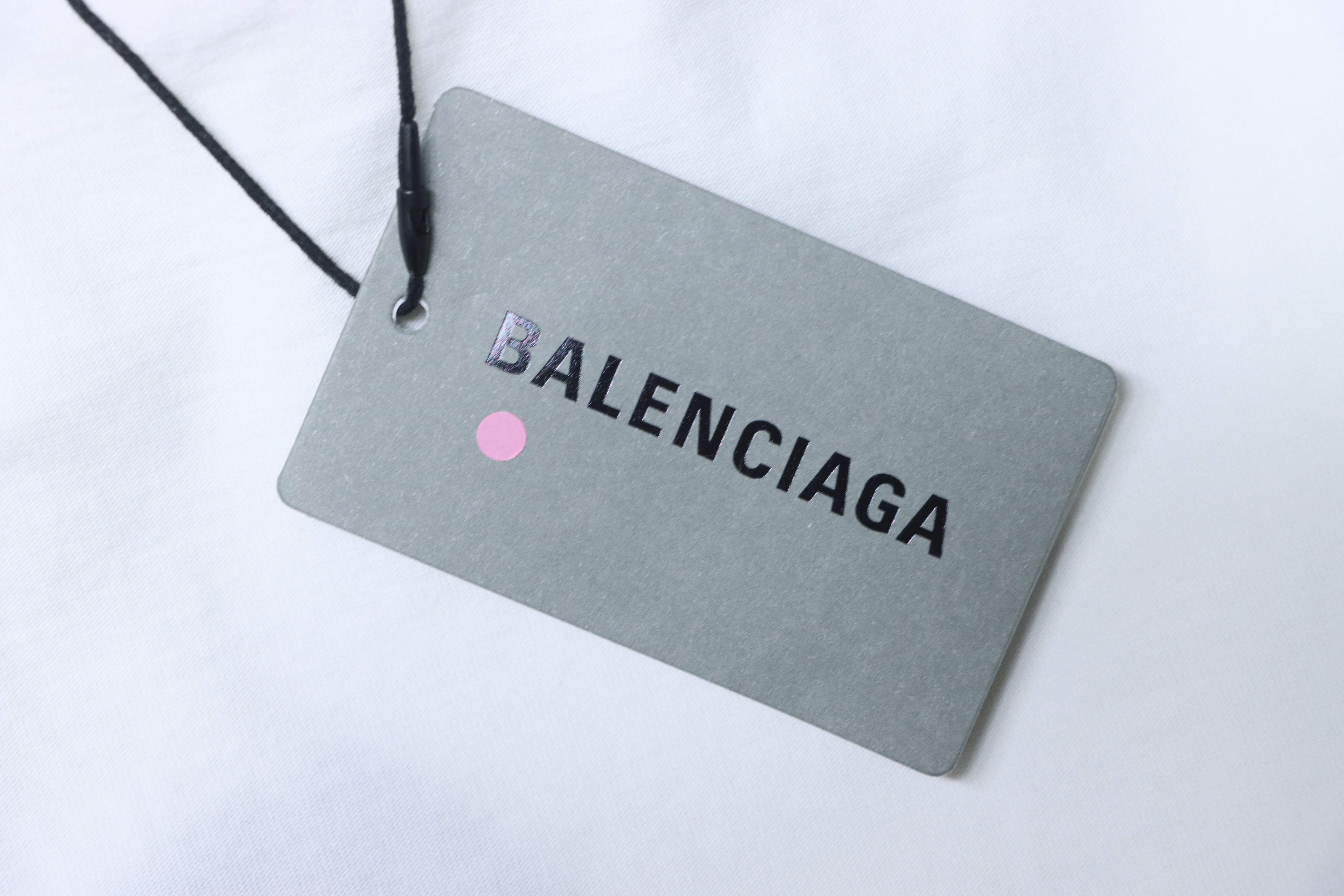 Balenciaga White 25SS Double-B Embroidered 3D Shadow Inkjet Logo Distressed T-shirt h140