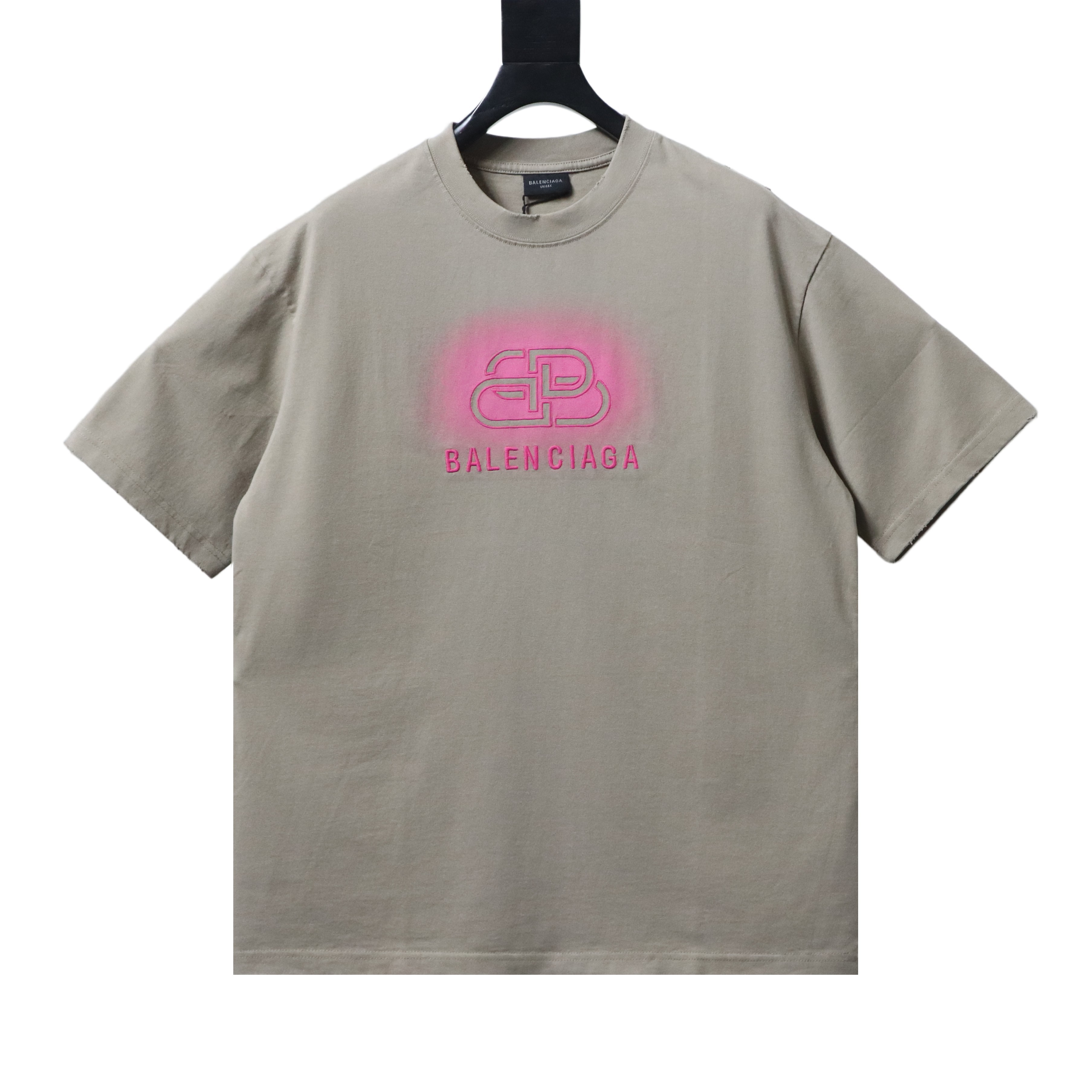Balenciaga Grey 25SS Lock Buckle Letter Embroidered Ink Distressed T-shirt h140