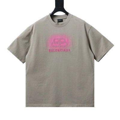 Balenciaga Grey 25SS Lock Buckle Letter Embroidered Ink Distressed T-shirt h140 01