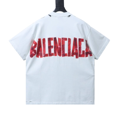 Balenciaga White 25SS Red Masking Tape Letter Tape T-shirt h190 01