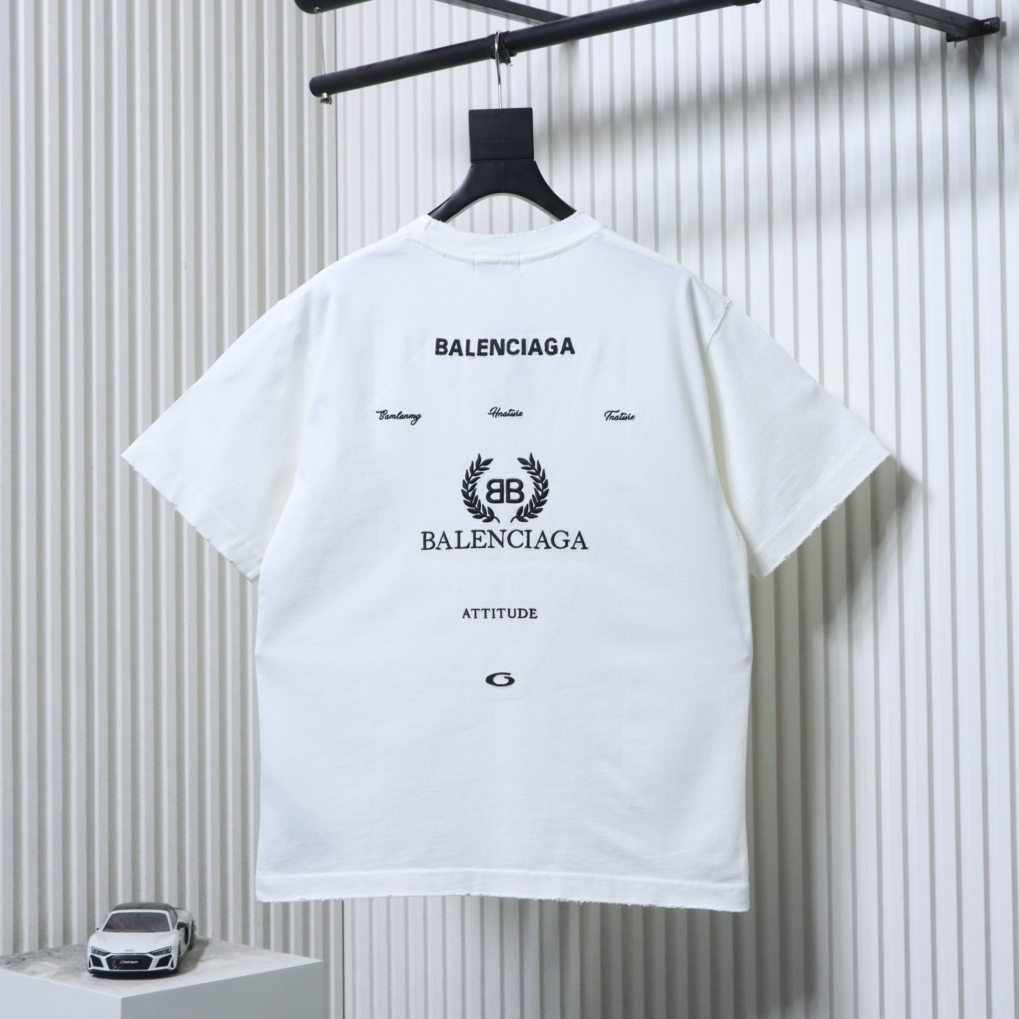 Balenciaga White 26SS Back Wheat Embroidered T-shirt h170