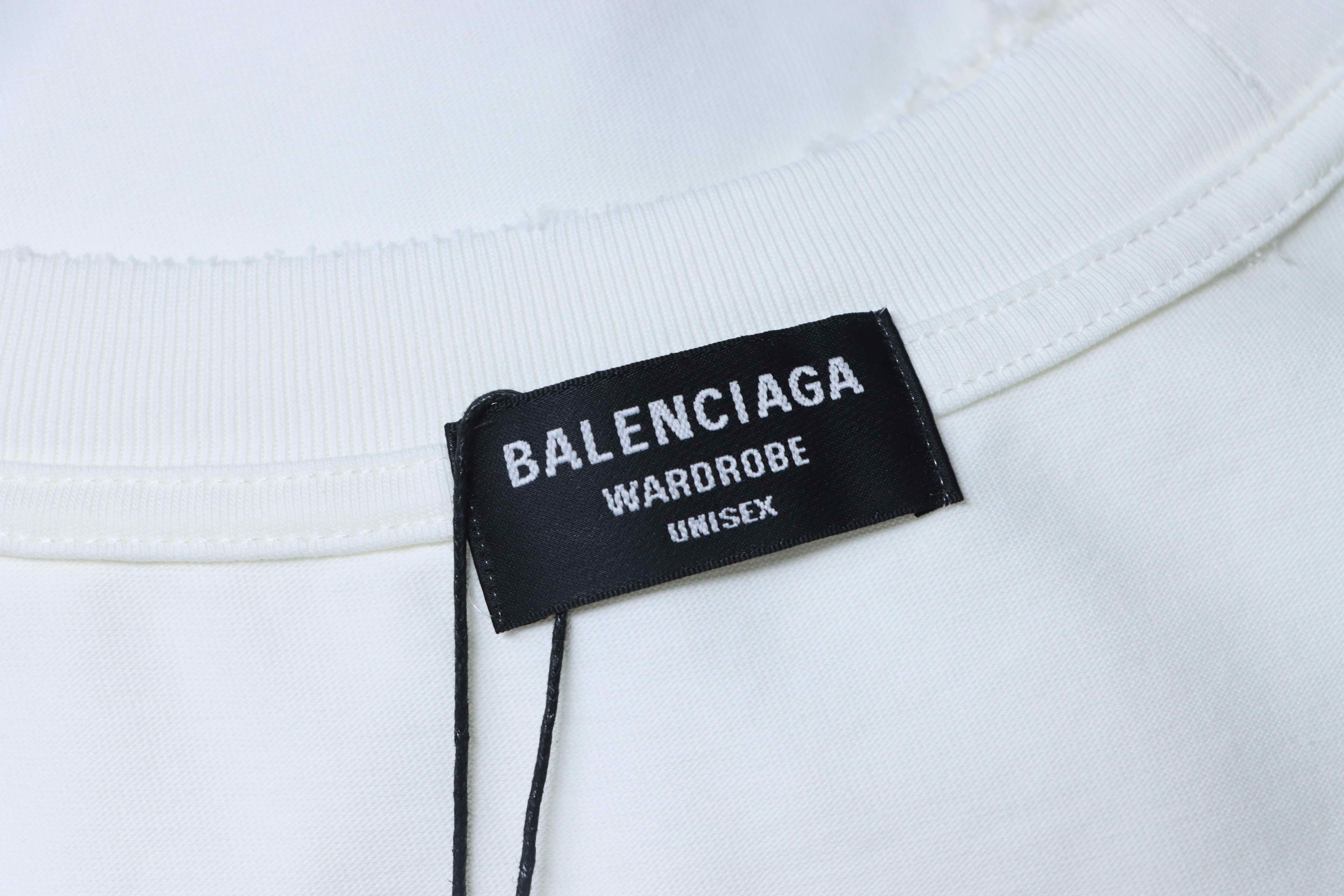 Balenciaga White 26SS Back Wheat Embroidered T-shirt h170