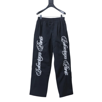 Balenciaga Black 26SS Cursive Signature Letter Embroidered Tracksuit Pants h230 01