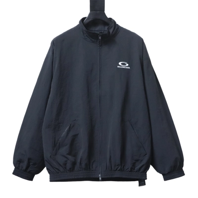 Balenciaga Black 26SS Front and Back Half-Ring Letter Embroidered Tracksuit Jacket h270 01