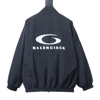 Balenciaga Black 26SS Front and Back Half-Ring Letter Embroidered Tracksuit Jacket h270 02