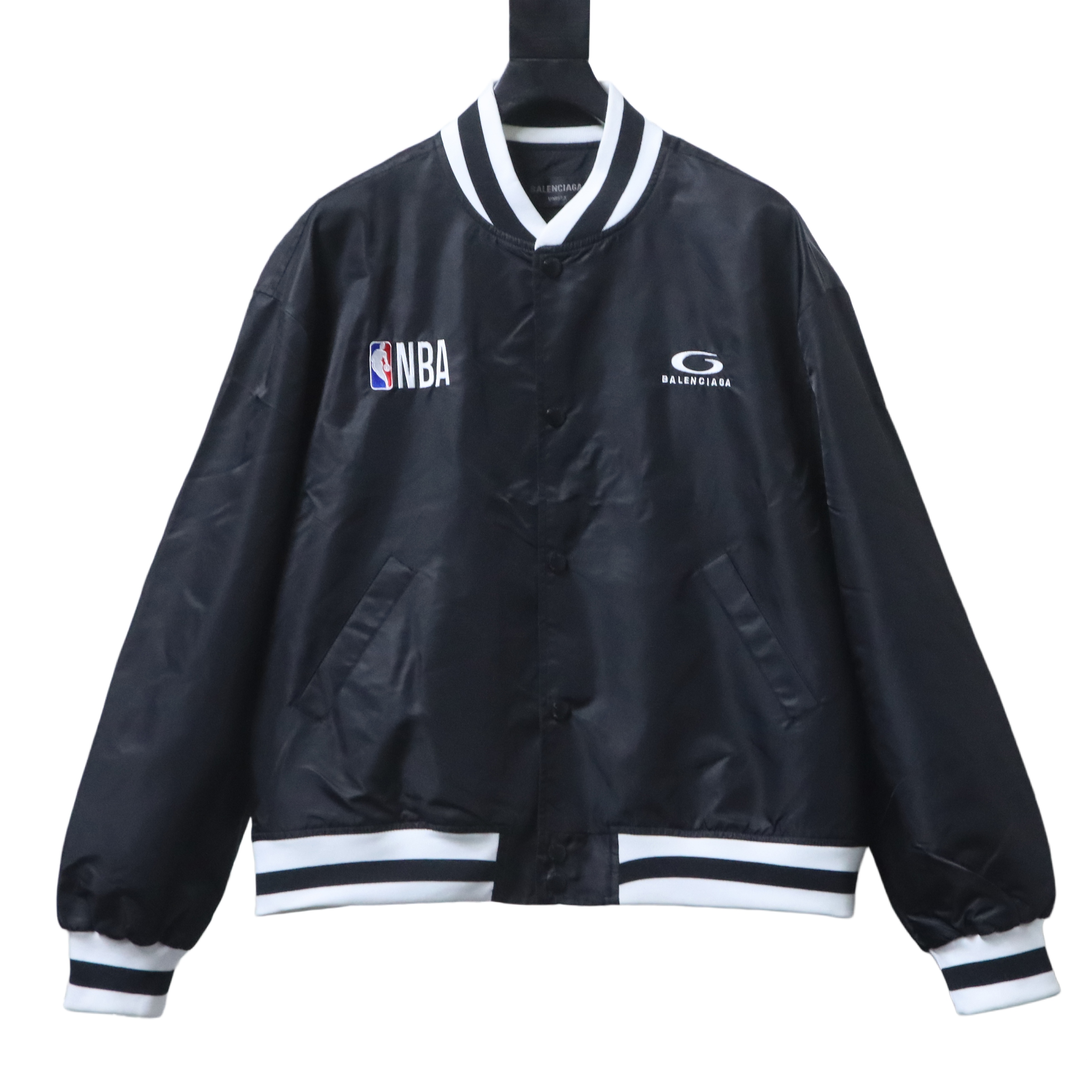 Balenciaga Black 26SS NBA Collaboration Embroidered Baseball Flight Jacket h270