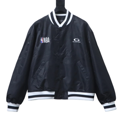 Balenciaga Black 26SS NBA Collaboration Embroidered Baseball Flight Jacket h270 01